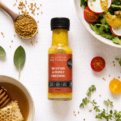 Mini Mustard &amp; Honey Dressing with honey, mustard seeds and salad ingredients